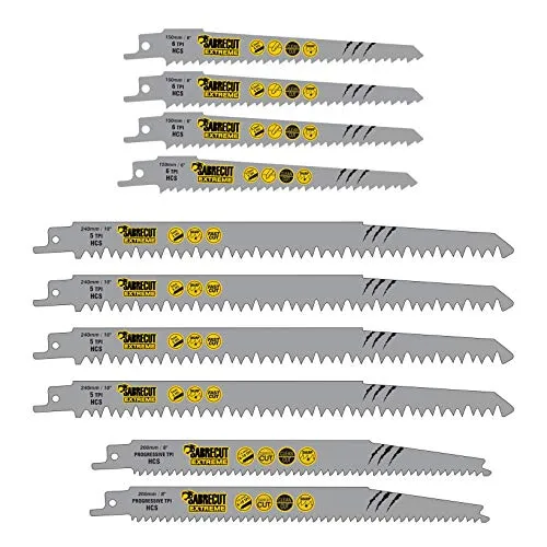 10 x SabreCut SCRSKW10A Mixed S644D S1531L S2345X Fast Wood Cutting Reciprocating Sabre Saw Blades Compatible with Bosch Dewalt Makita and many