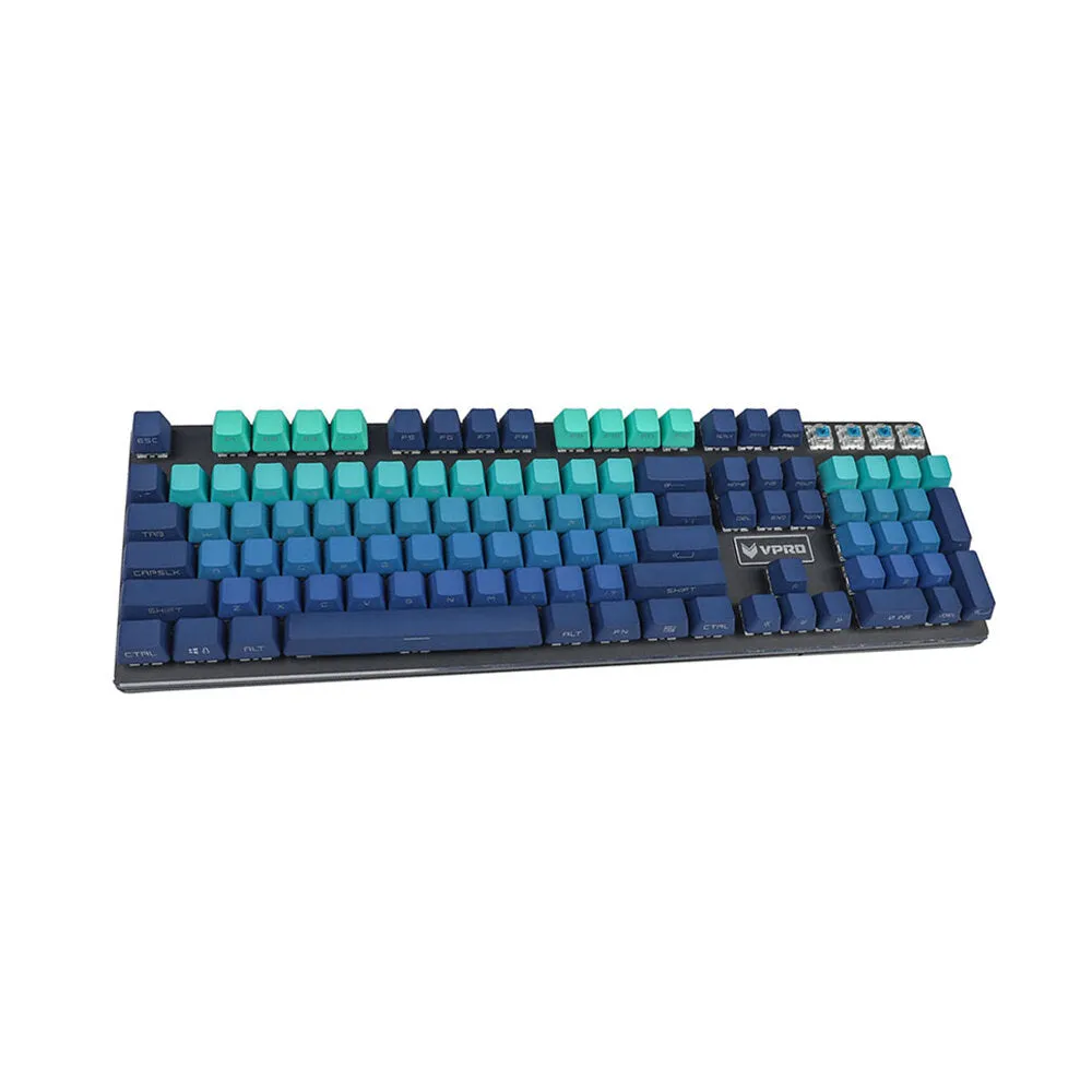 104 Keys Gradient Blue/Purple Keycap Set OEM Profile PBT Two Color Molding Translucent Side Carving Custom Keycap for Mechanical Keyboard