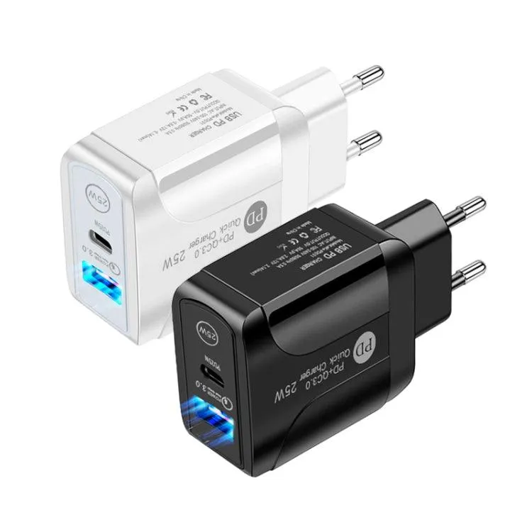 25W PD & QC3.0 Dual Port Fast Charger with USB-C Cable - EU Plug