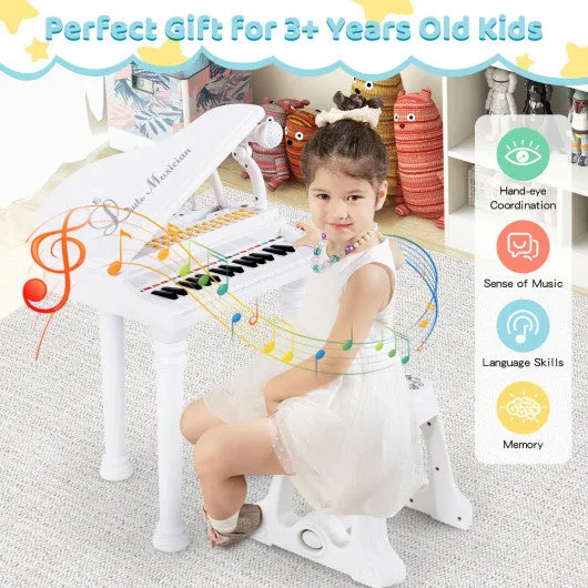 31 Keys Kids Piano Keyboard with Stool and Piano Lid-White