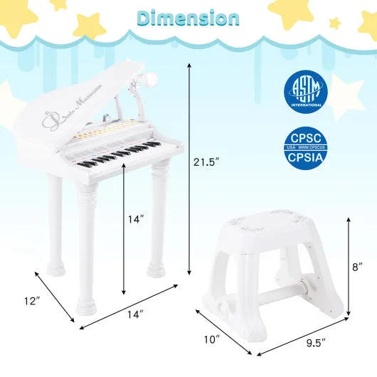 31 Keys Kids Piano Keyboard with Stool and Piano Lid-White