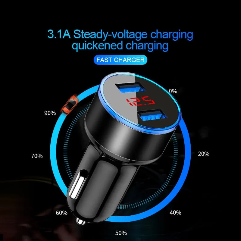 3.1A Dual USB Car Charger With LED Display Universal Mobile Phone Car-Charger for Xiaomi Samsung S8 iPhone 6 6s 7 8 Plus Tablet