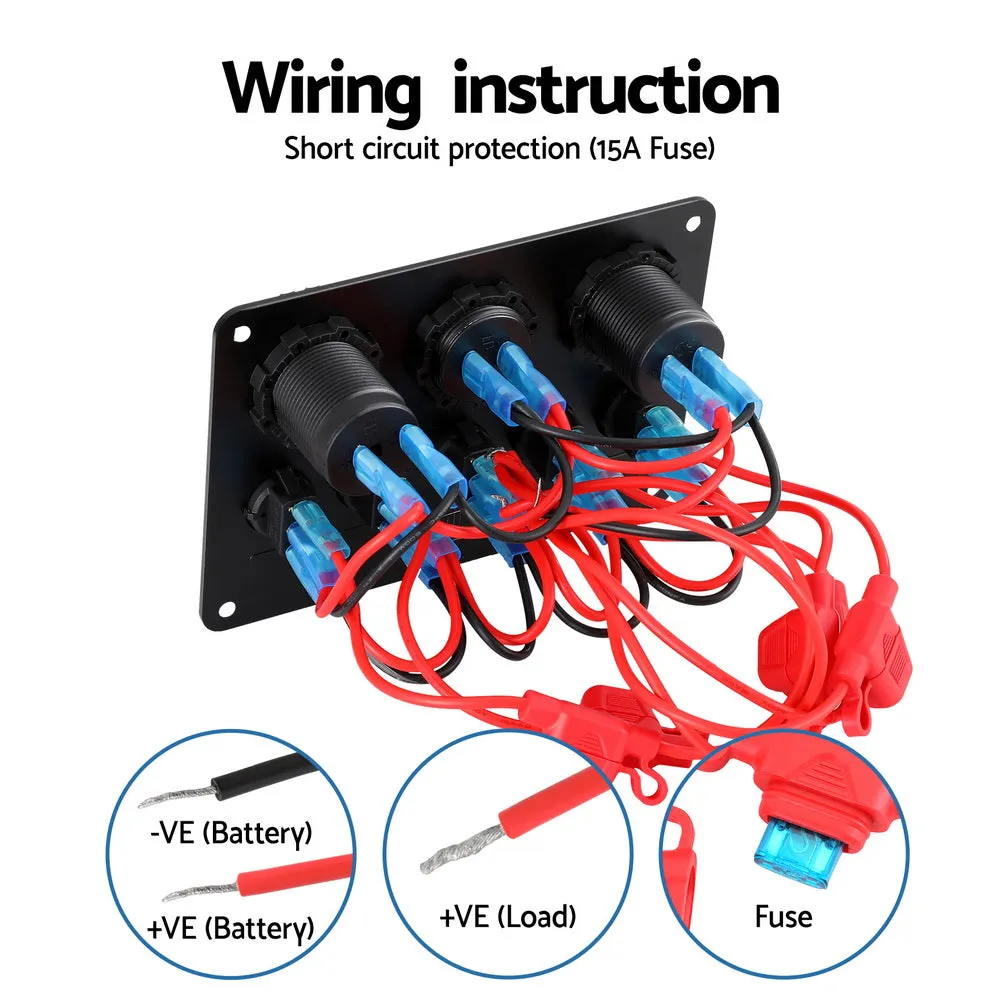 5-Gang 12V LED Switch Panel with USB Charger - Giantz