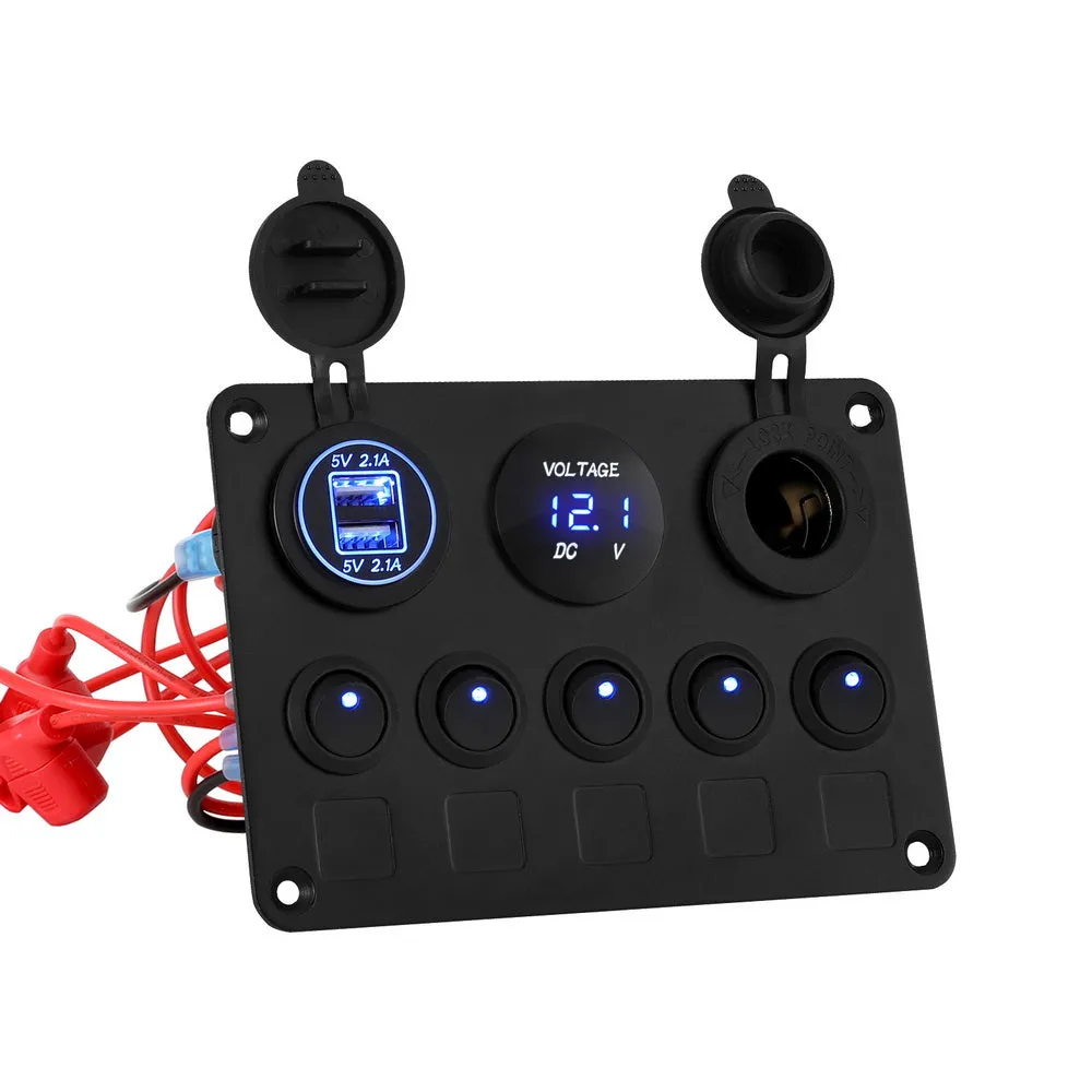 5-Gang 12V LED Switch Panel with USB Charger - Giantz