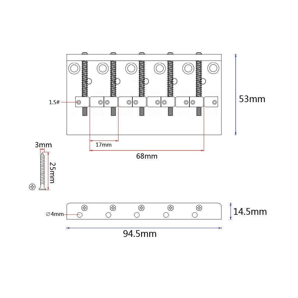 5 String Bass bridge - Dual Load 17mm string spacing