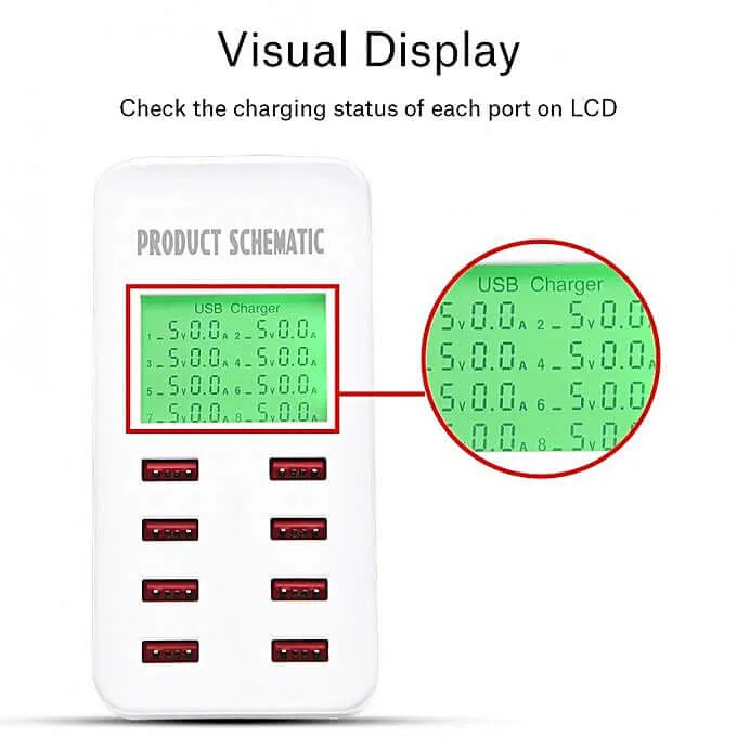 8-port USB Charger with LCD Display