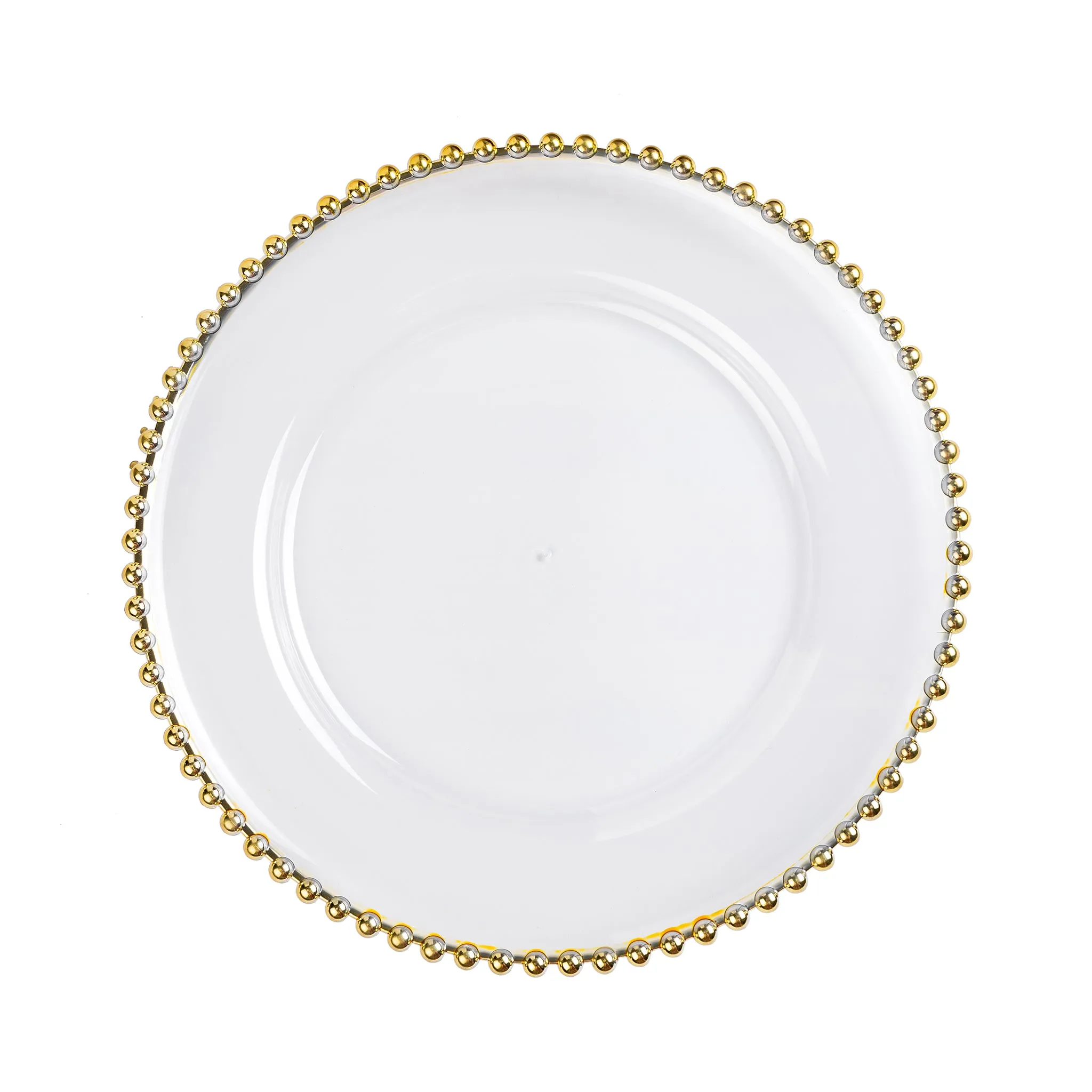 Acrylic Beaded 13" Round Charger Plate - Gold Trim