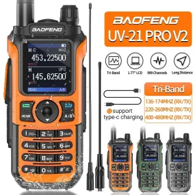 Baofeng UV-21 Pro V2 Walkie Talkie Wireless Copy Frequency Type-C Charger Long Range Waterproof Flashlight UV-5R Ham Radio