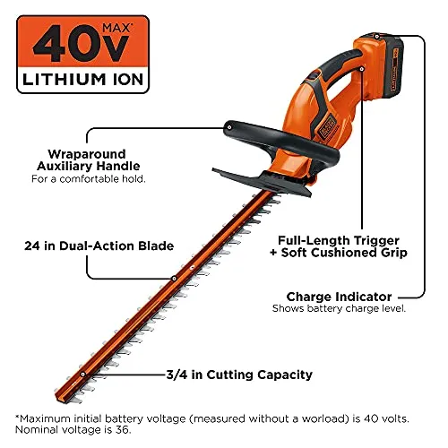 BLACK DECKER 40V MAX Cordless Hedge Trimmer, 24-Inch (LHT2436)