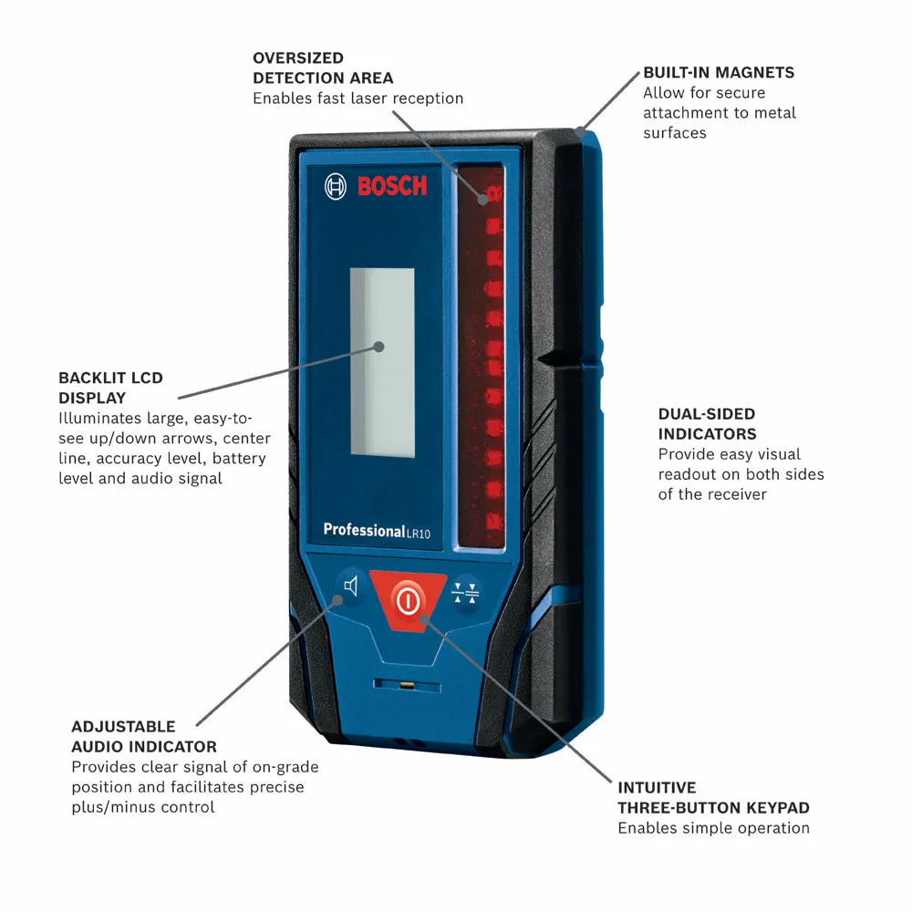 Bosch LR10 500' Red-Beam Rotary Laser Receiver