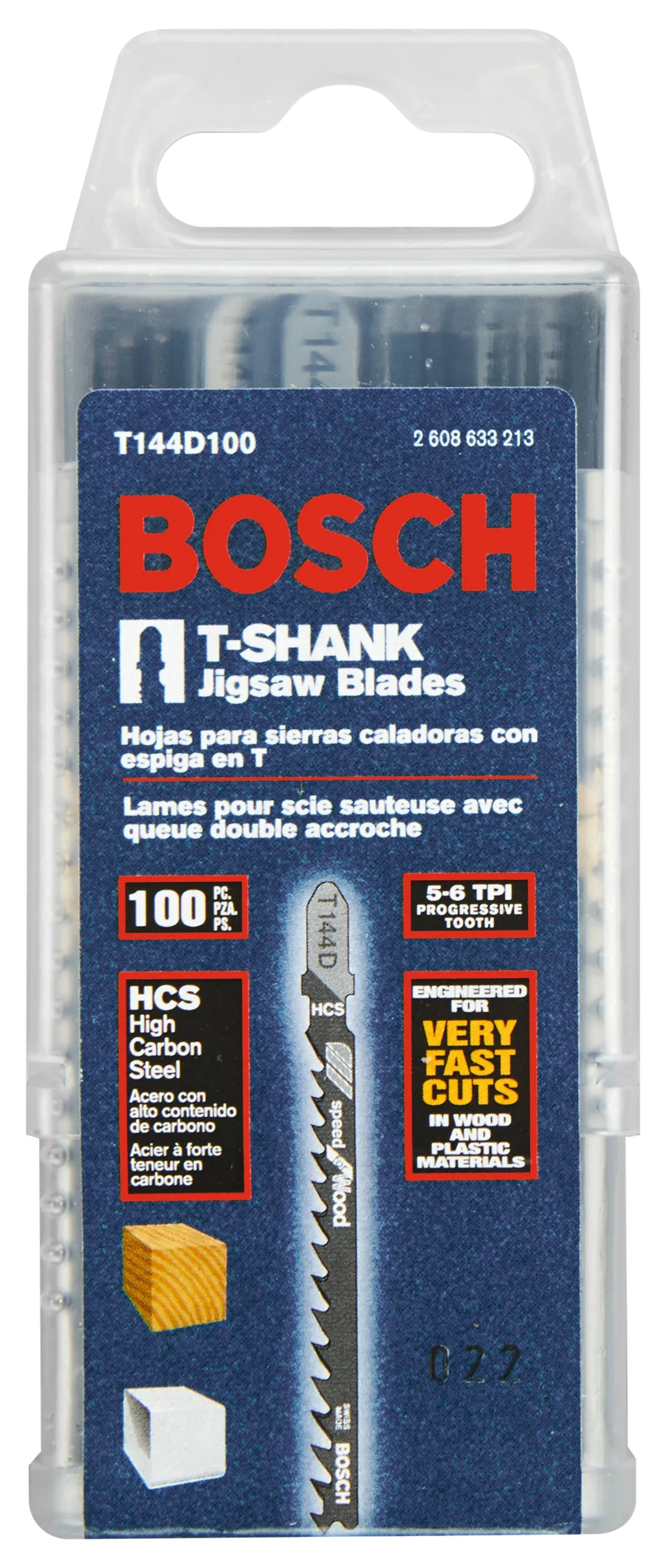 BOSCH T144D 5pc. 4 In. 6 TPI Speed for Wood T-Shank Jig Saw Blades