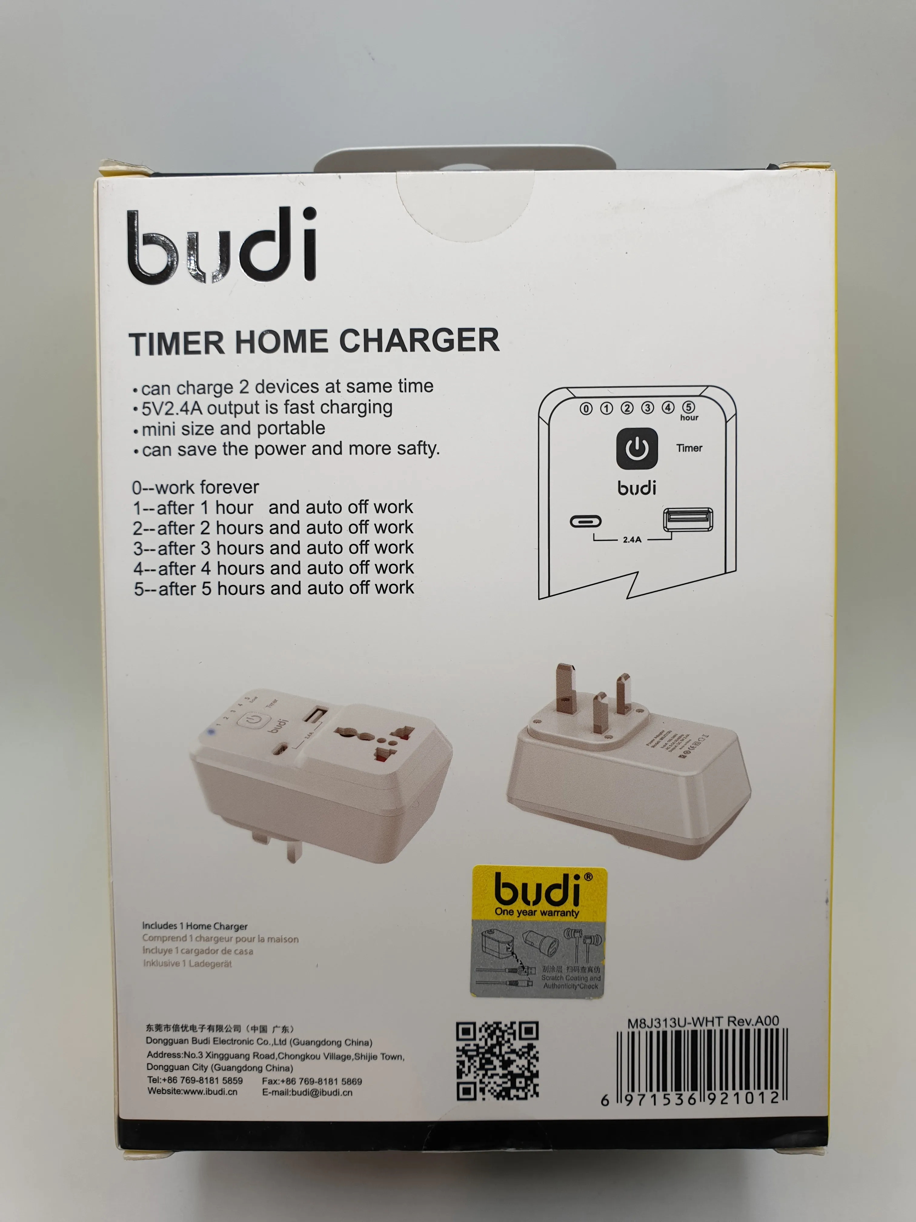 Budi Timer Home Charger For Smartphones Tablets Fast Charging With Type-C & USB Sockets Use International Sockets Shaver On 3 Pin Plug UK