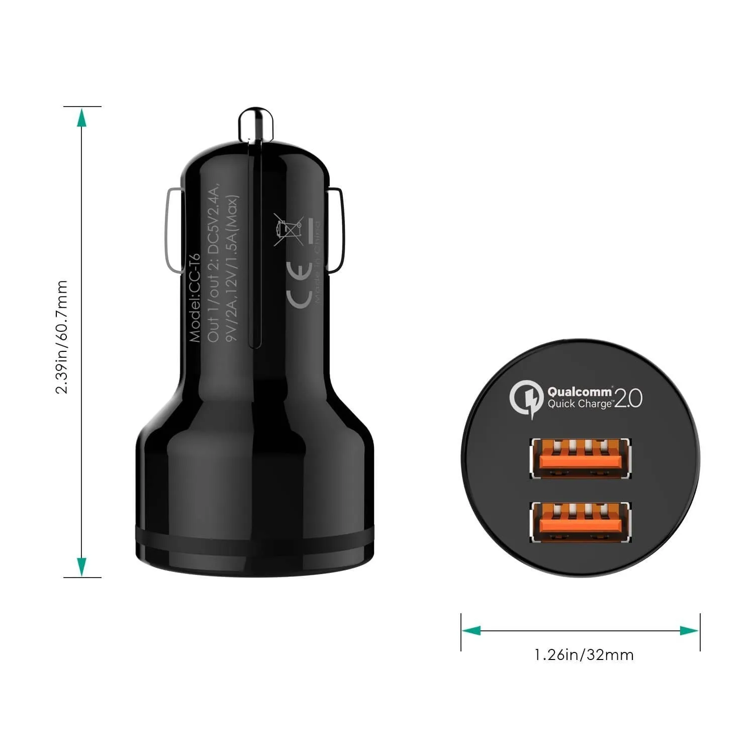 CC-T6 36W Dual Ports USB Qualcomm Quick Charge 2.0 Car Charger