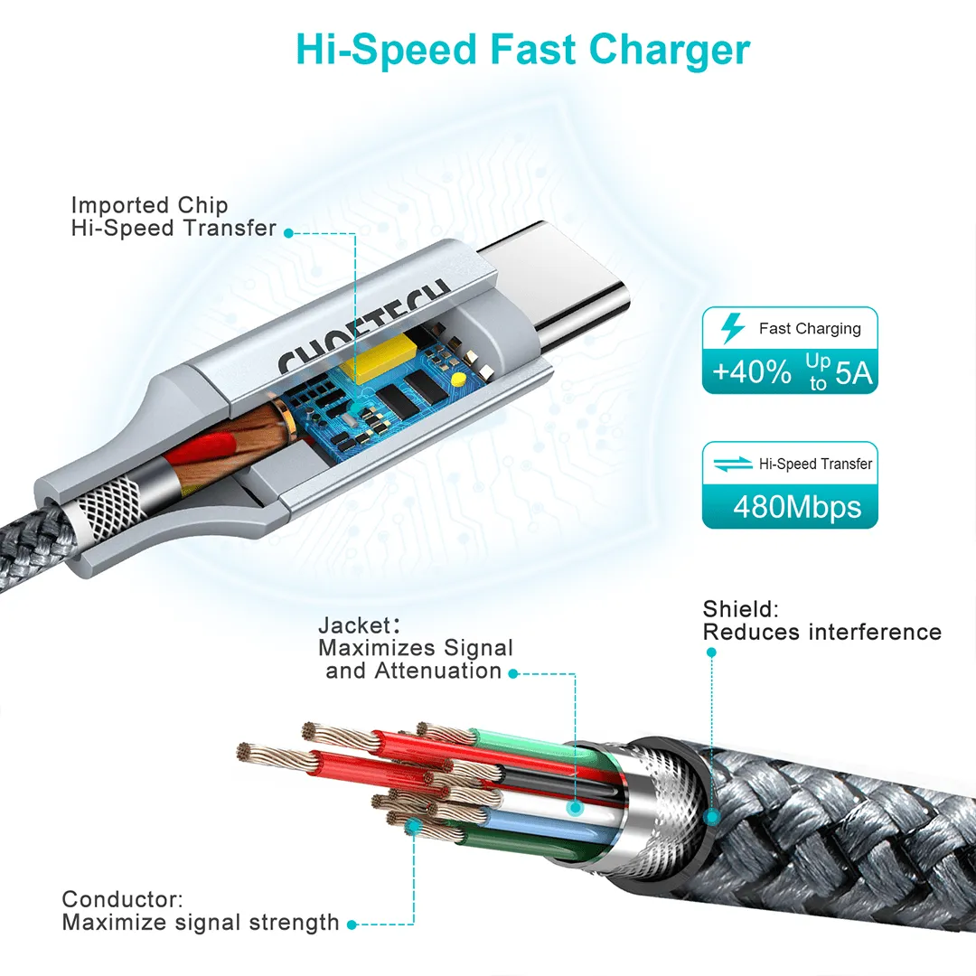 CHOETECH 100W PD USB-C Fast Charging Braided Cable (2M)