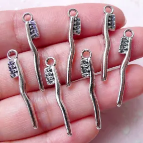 CLEARANCE 3D Toothbrush Charms Tooth Brush Charm (7pcs / 5mm x 29mm / Tibetan Silver) Kitsch Whimsical Jewelry Teeth Dentist Dental Charm CHM1279