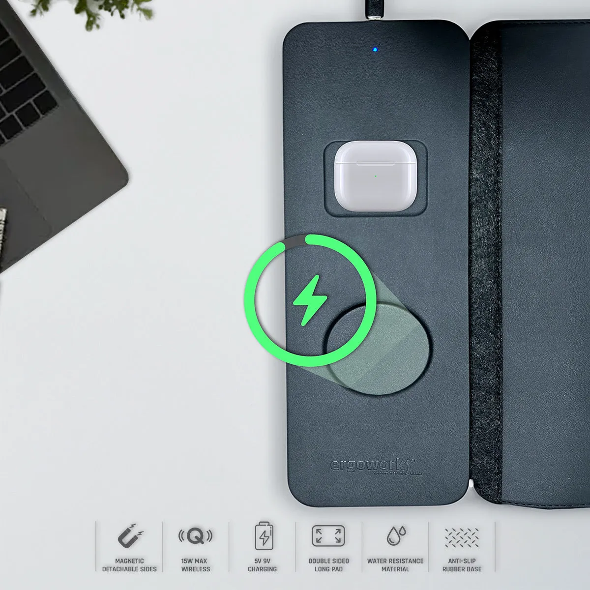 Comfy Desk Mouse Pad With Detachable Wireless Charger