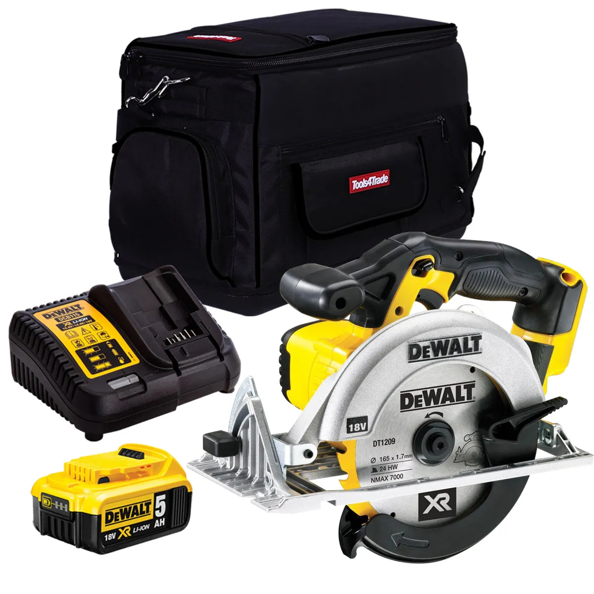 Dewalt DCS391N 18V 165mm Premium Circular Saw with 1 x 5.0Ah Battery & Charger in Bag