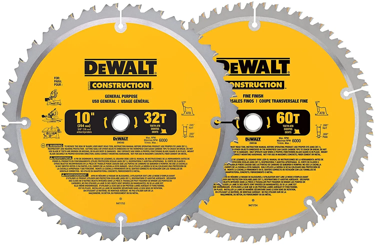 DeWalt DW3106P5 10" Saw Blade Combo Pack