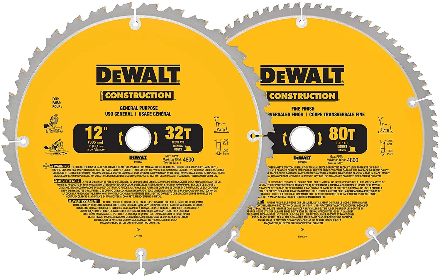 DeWalt DW3128P5 12" Saw Blade Combo Pack