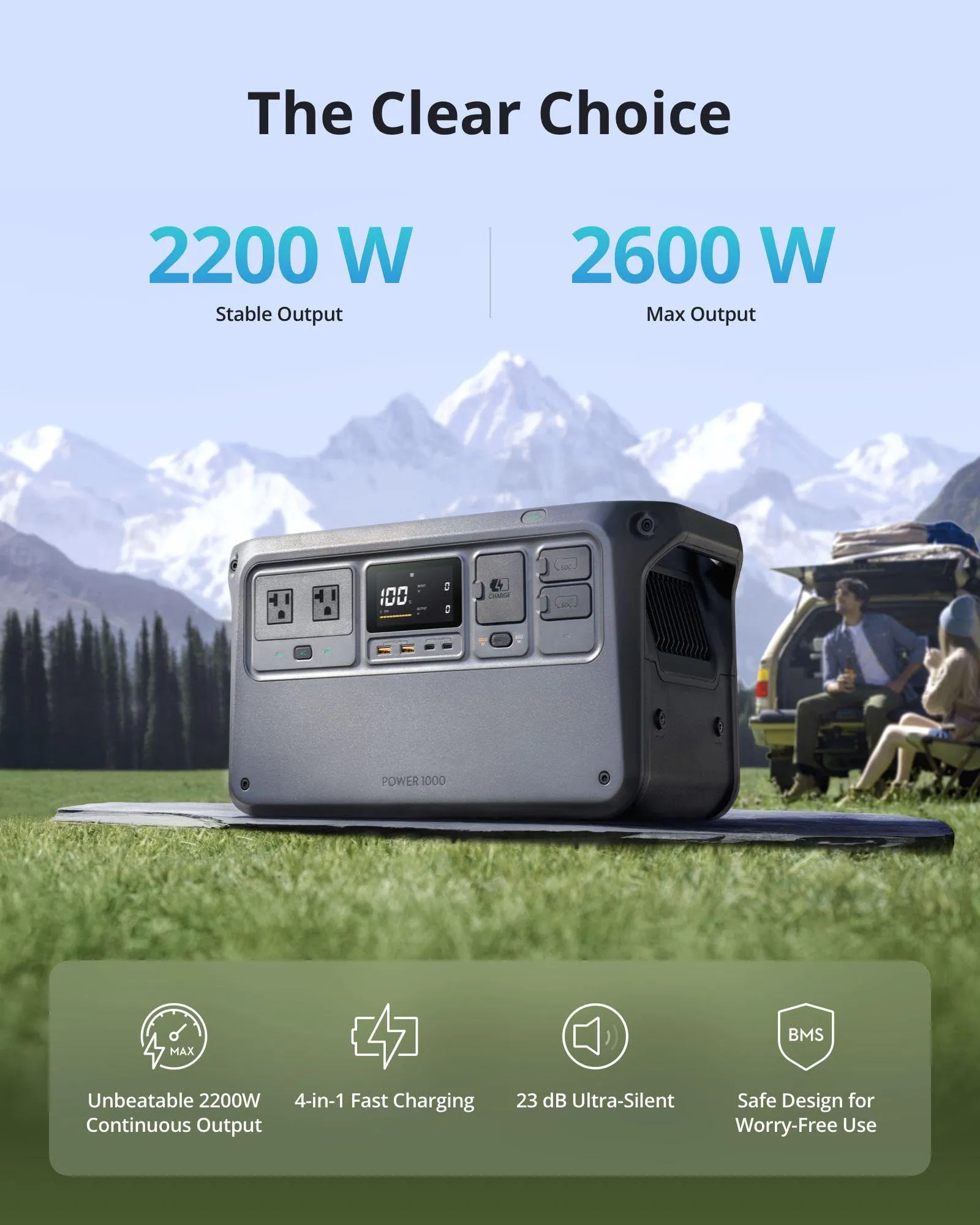 DJI Power 1000 Portable Power Station, 1024Wh LiFePO4 Battery, 2200W Solar Generator, Home Backup, 4-in-1 Fast Charging, 23db Ultra-Silent, Camping & RVs, Off-grid, Power Outage (Solar Panel Optional)