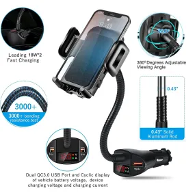 Dual USB 3.4A Car Phone Holder Charger with Adjustable Gooseneck & 360° Rotation