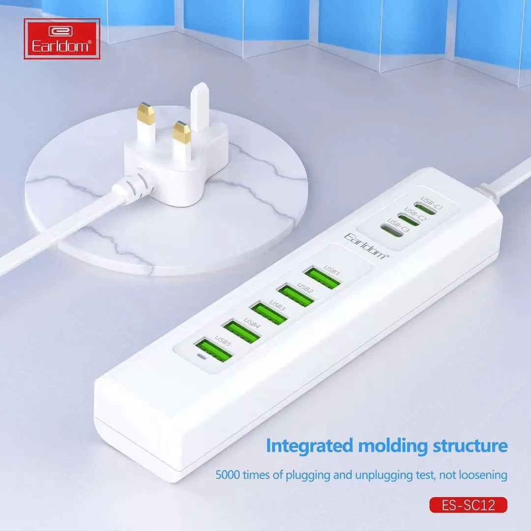 Earldom 8 In 1 Power Socket 5 USB Ports & 3 Type-C Ports - SC12