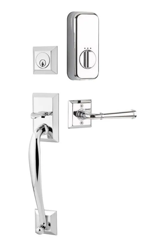 Emtek Single Cylinder Franklin Handleset EMPowered Motorized Smart Lock Upgrade With Select R-Bar Hammered Lever