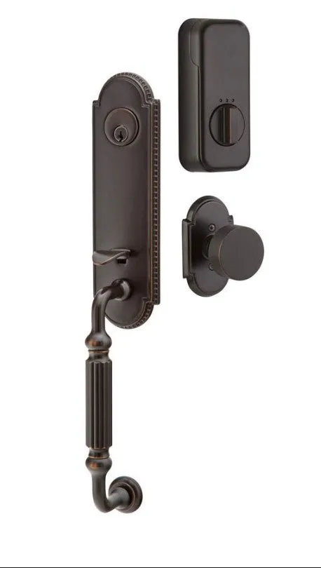 Emtek Single Cylinder Orleans Handleset EMPowered Motorized Smart Lock Upgrade With Lowell Glass Knob