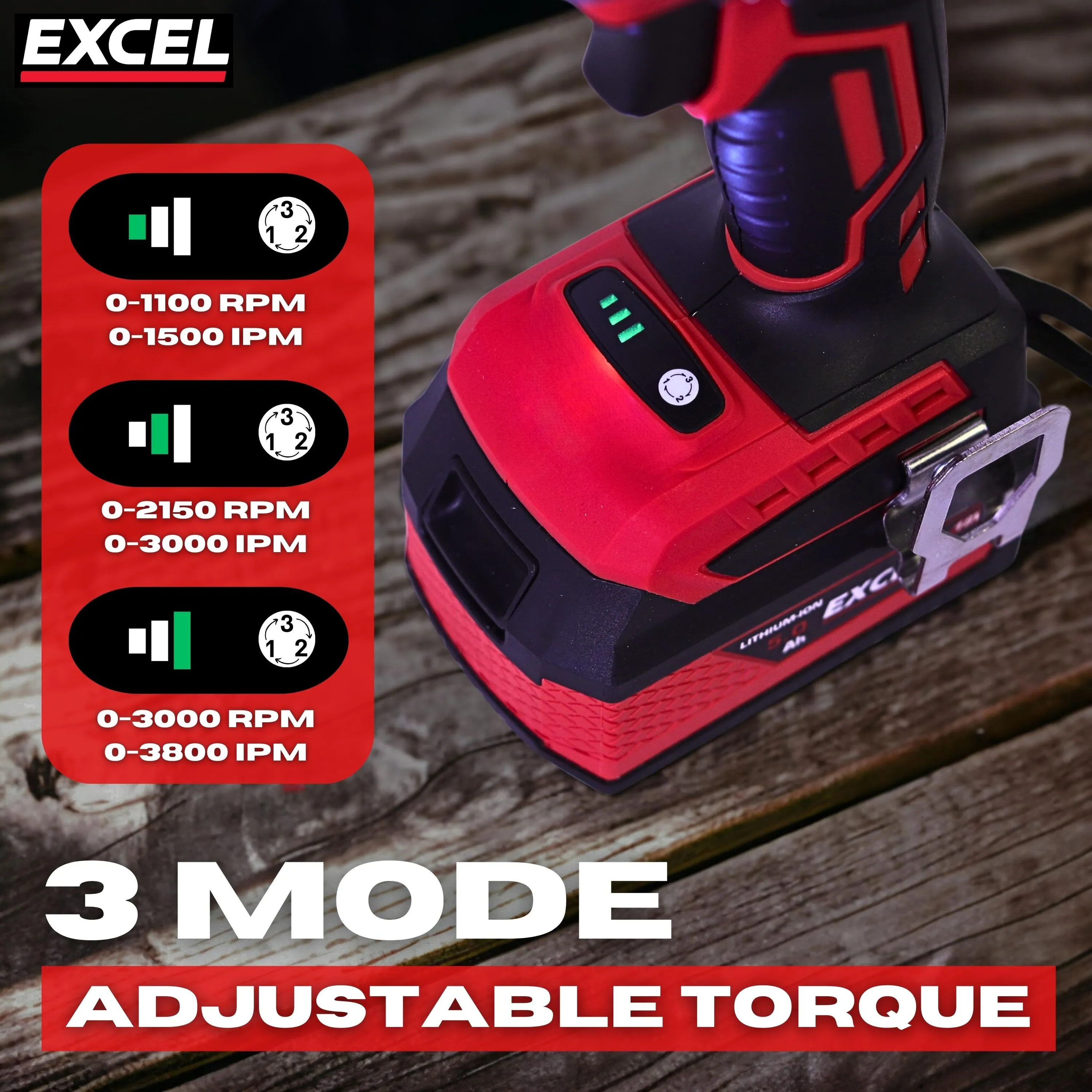 Excel 18V Cordless Brushless Impact Driver with 1 x 2.0Ah Battery & Charger