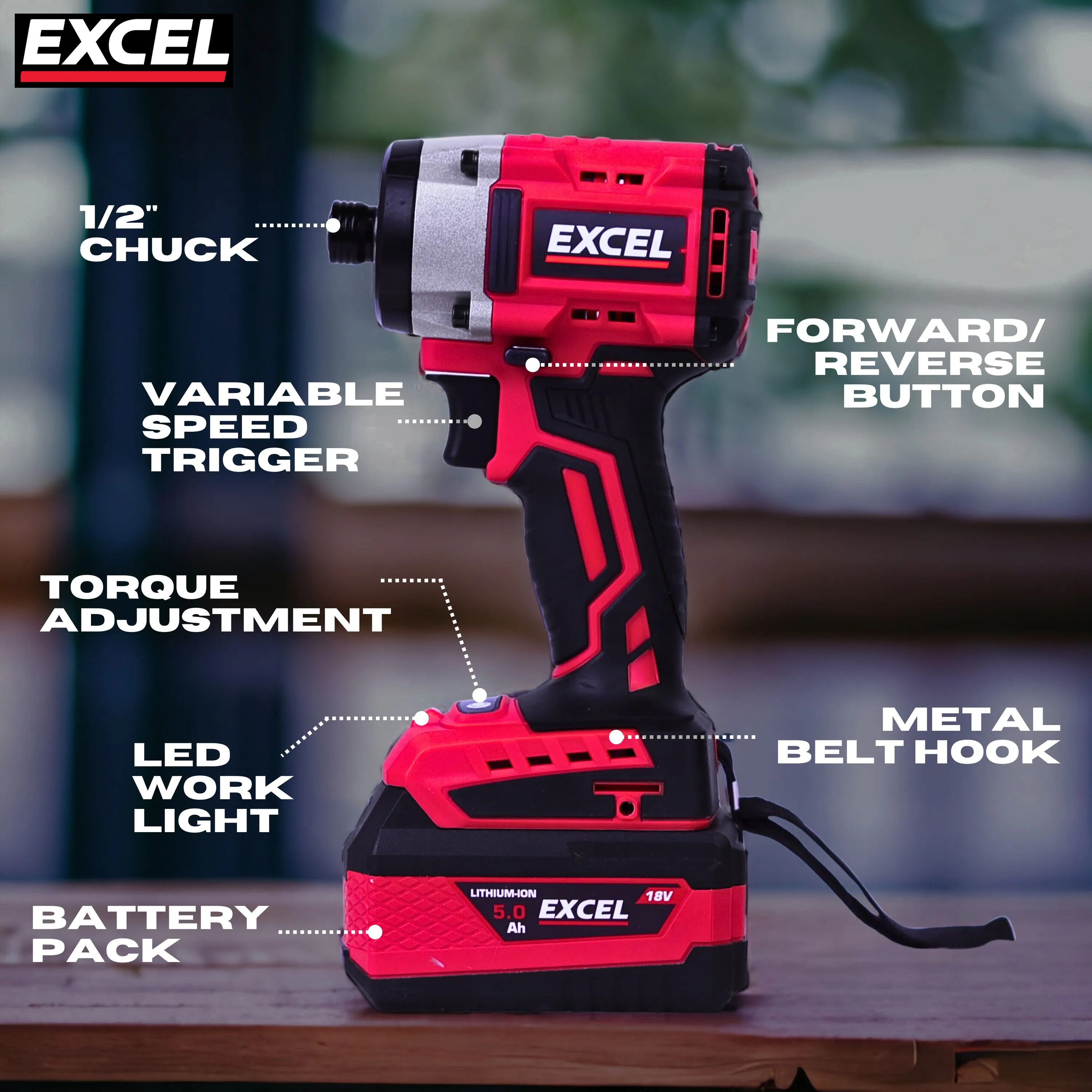 Excel 18V Cordless Brushless Impact Driver with 1 x 2.0Ah Battery & Charger