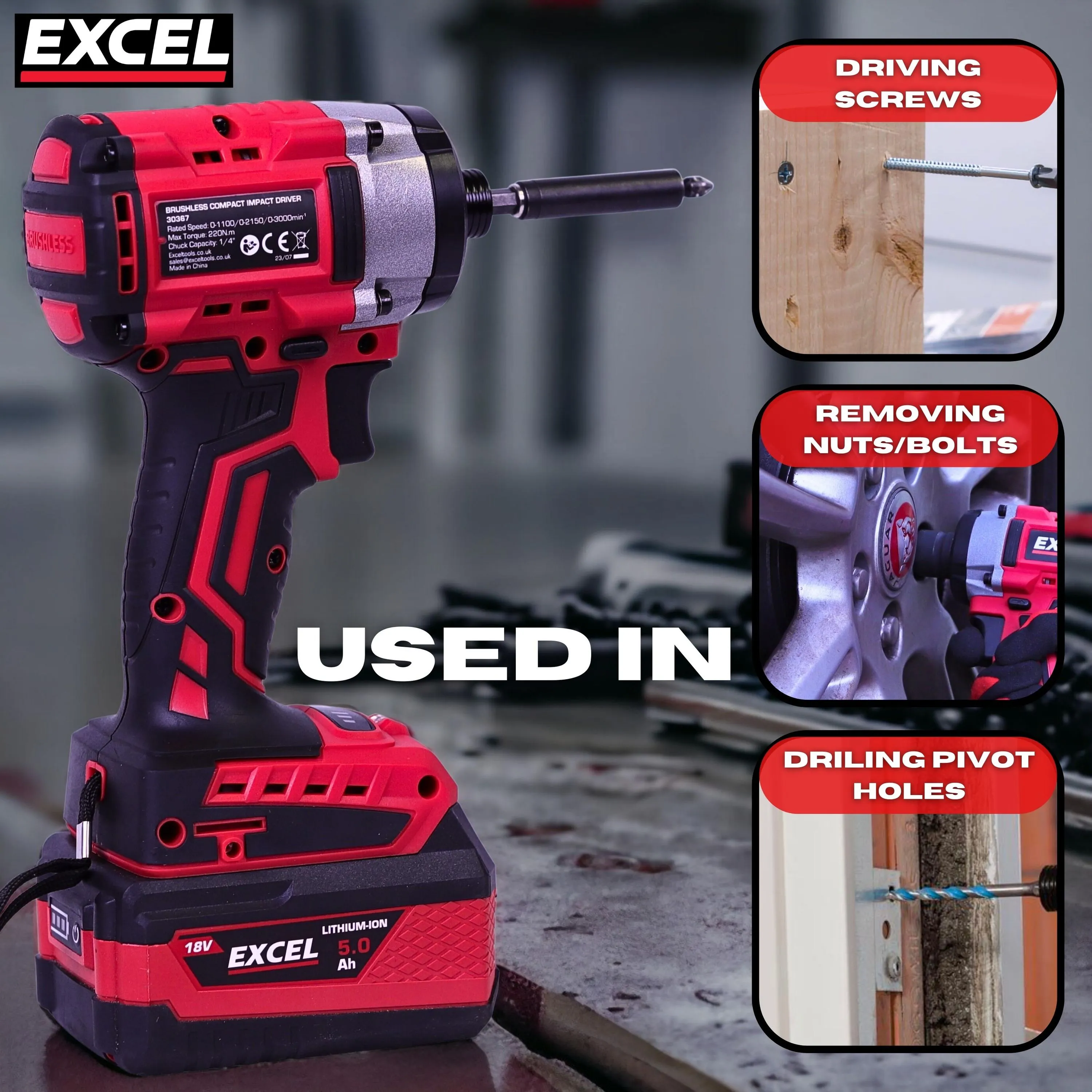 Excel 18V Cordless Brushless Impact Driver with 1 x 2.0Ah Battery & Charger