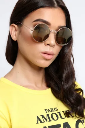 Gold Metal Frame Round 90's Sunglasses - Suki