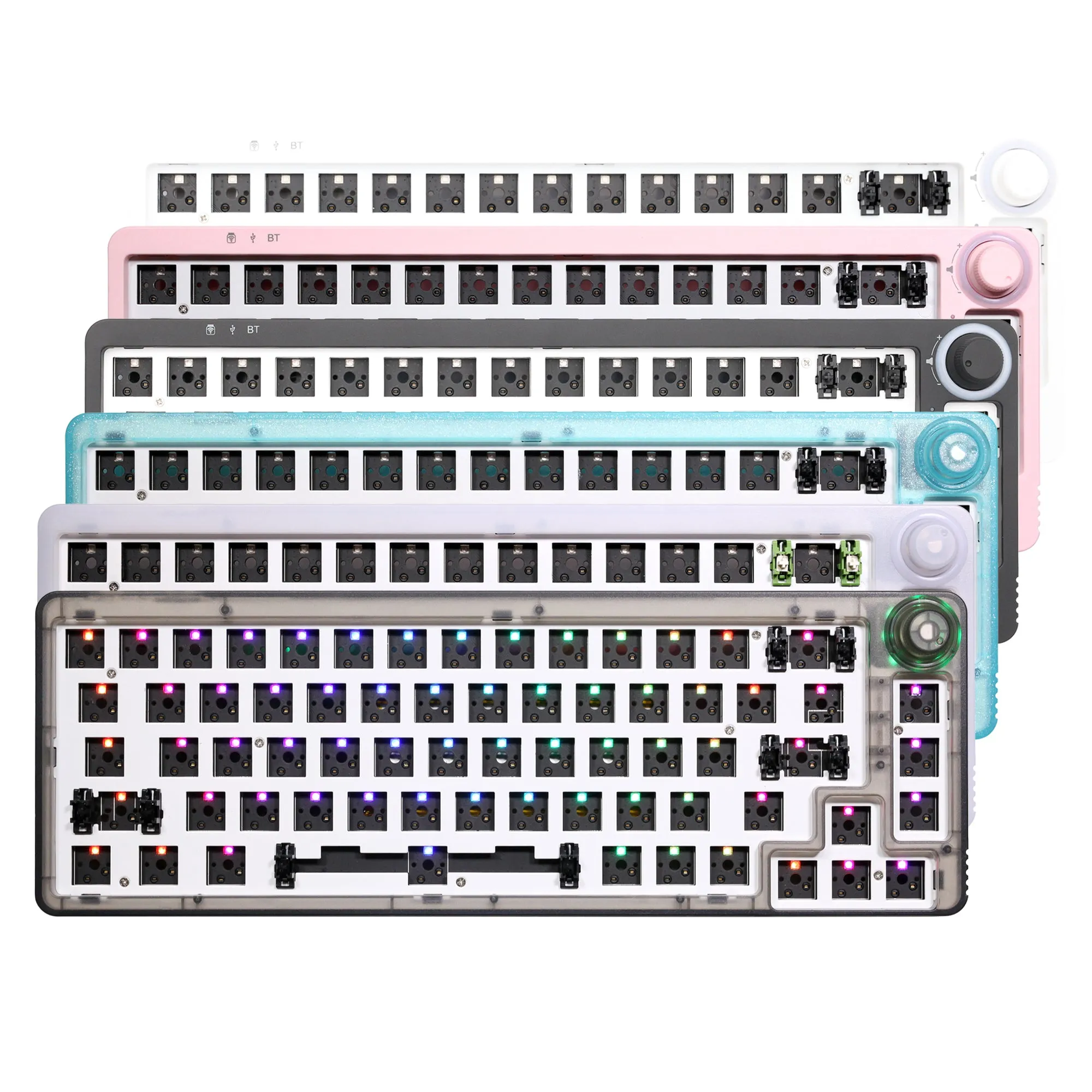 HOMOO KF068 3 Mode Wireless 65% Knob Mechanical Keyboard kit Black Cyan White Clear hot swappable RGB 2.4G BT Similar with TM680