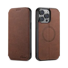 iPhone 13 Pro MagSafe Leather Case Flip Wallet Cover with Card Slots - Dark Brown