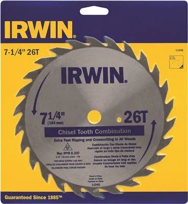 Irwin Steel Circular Saw Blade 7-1/4 In. X 26T' 5/8 In. Diamond Arbor