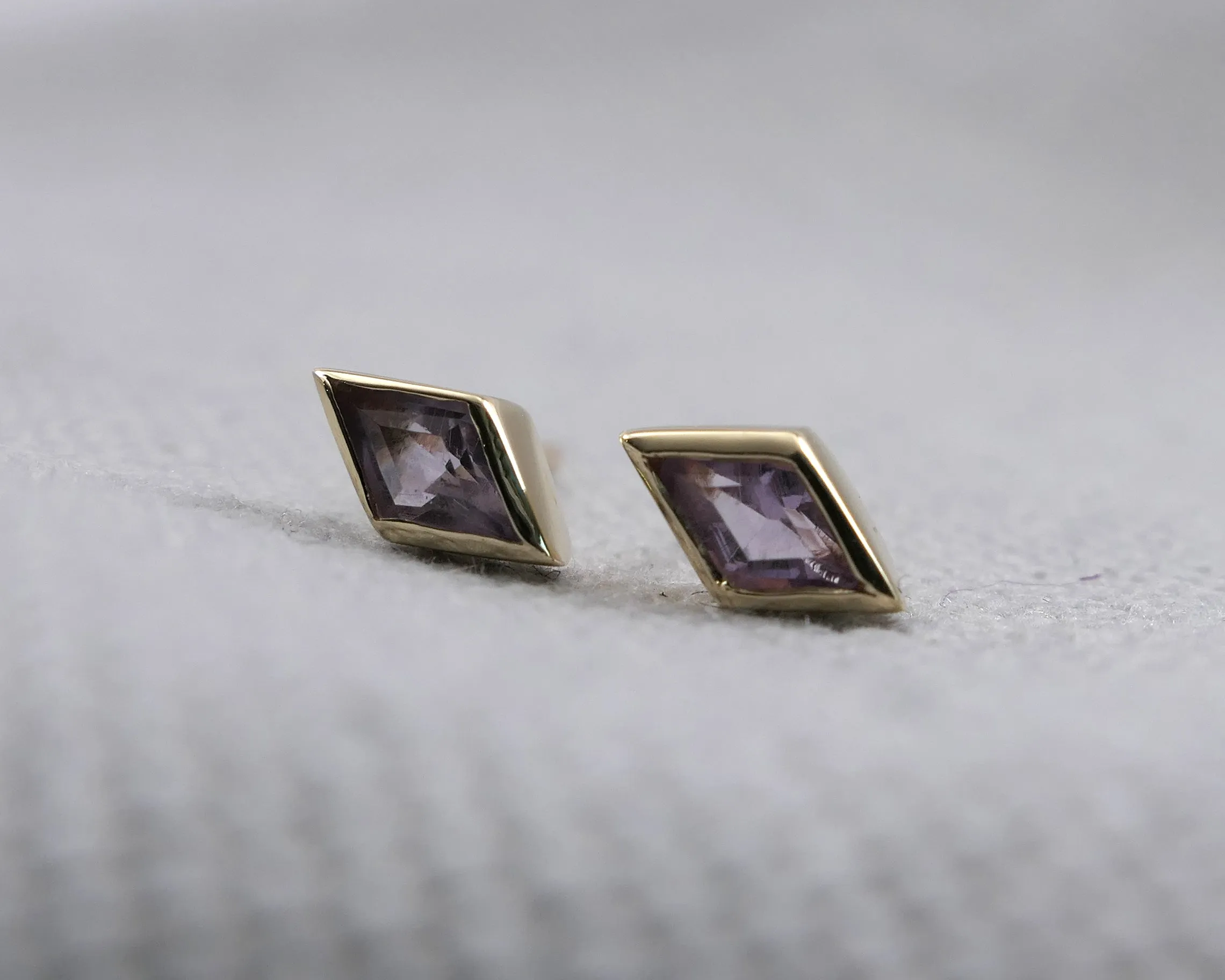 Kite Shaped Rose De France Studs, 14k Yellow Gold