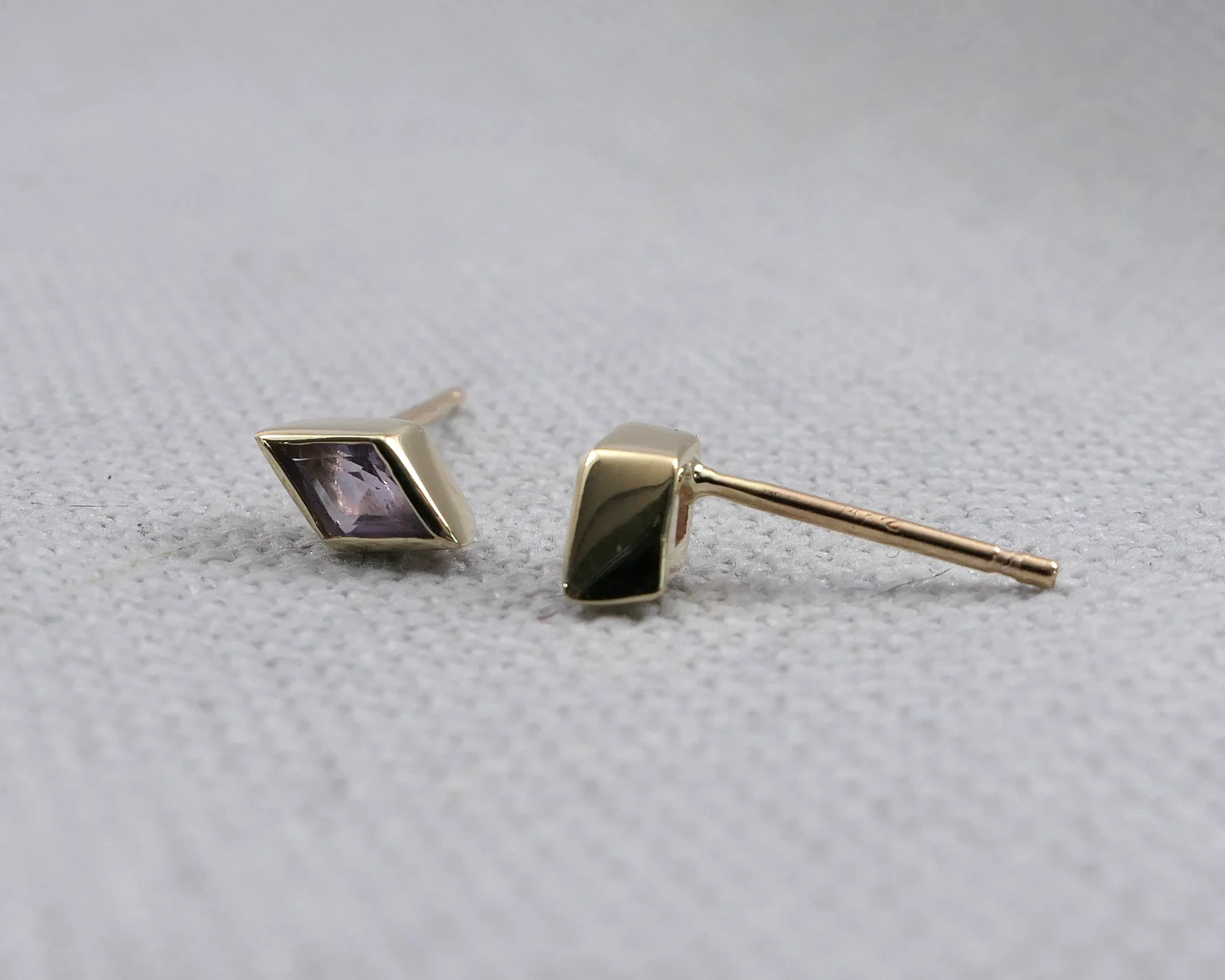 Kite Shaped Rose De France Studs, 14k Yellow Gold