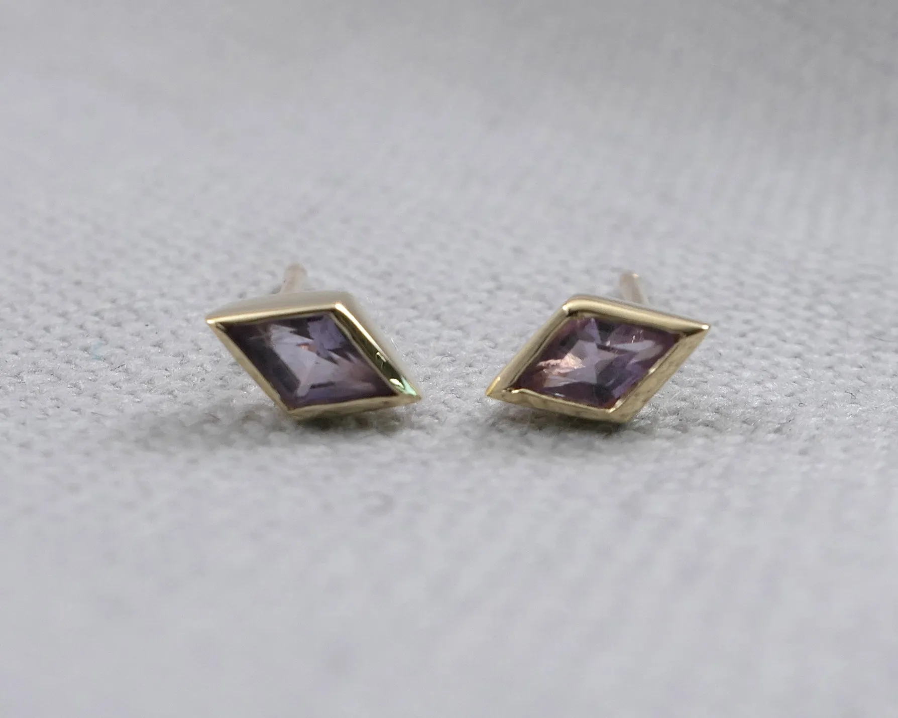 Kite Shaped Rose De France Studs, 14k Yellow Gold