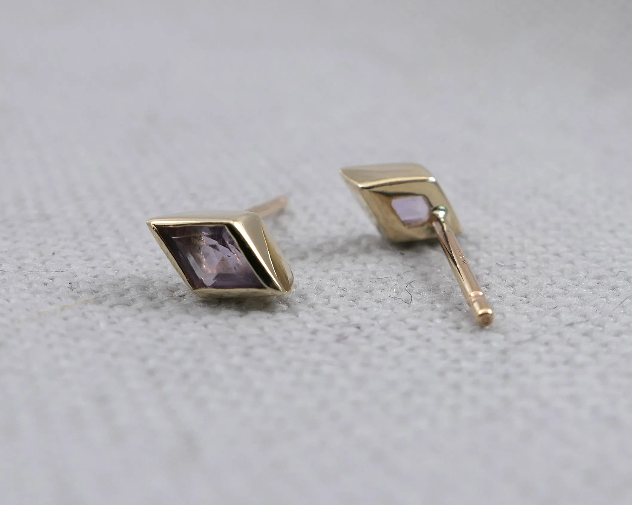 Kite Shaped Rose De France Studs, 14k Yellow Gold