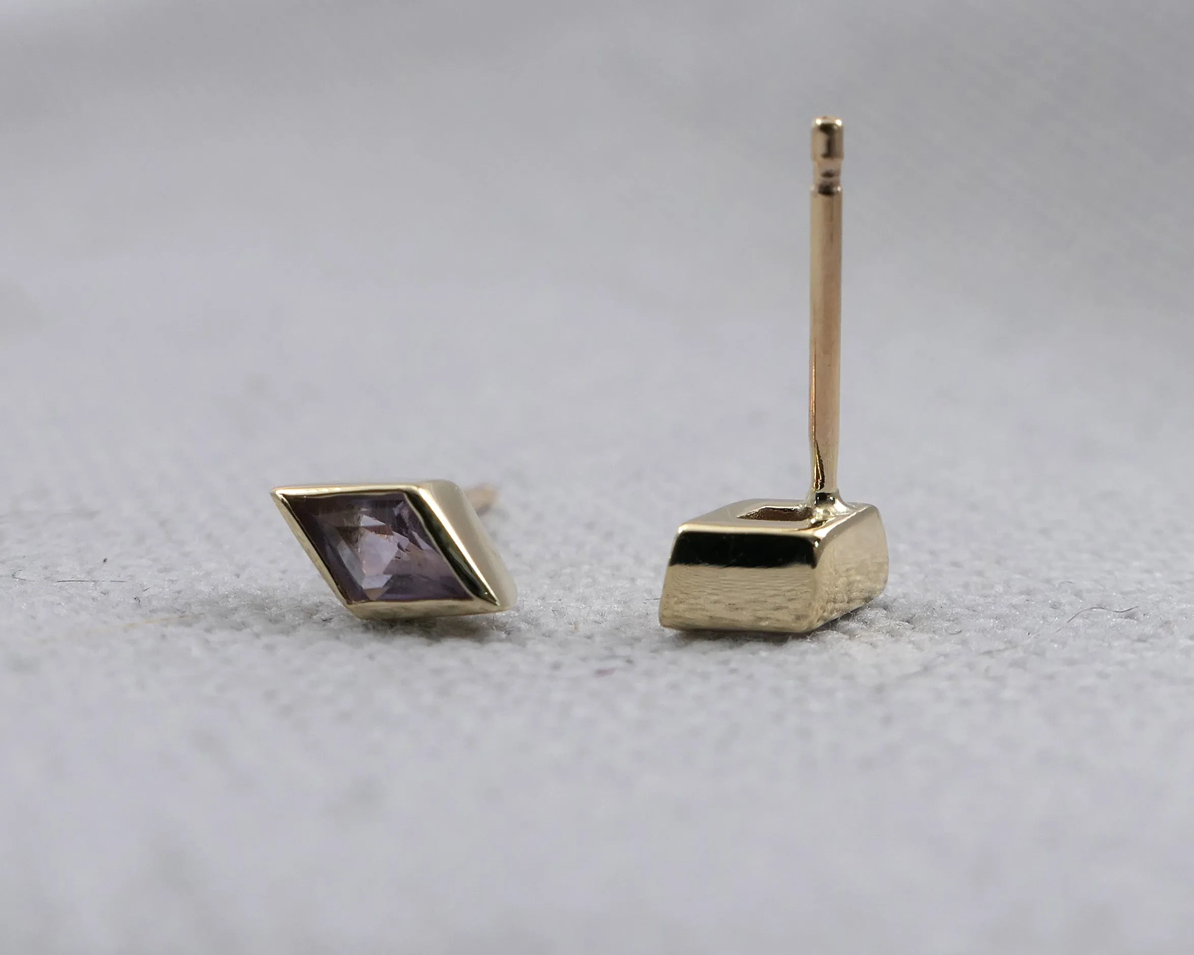 Kite Shaped Rose De France Studs, 14k Yellow Gold