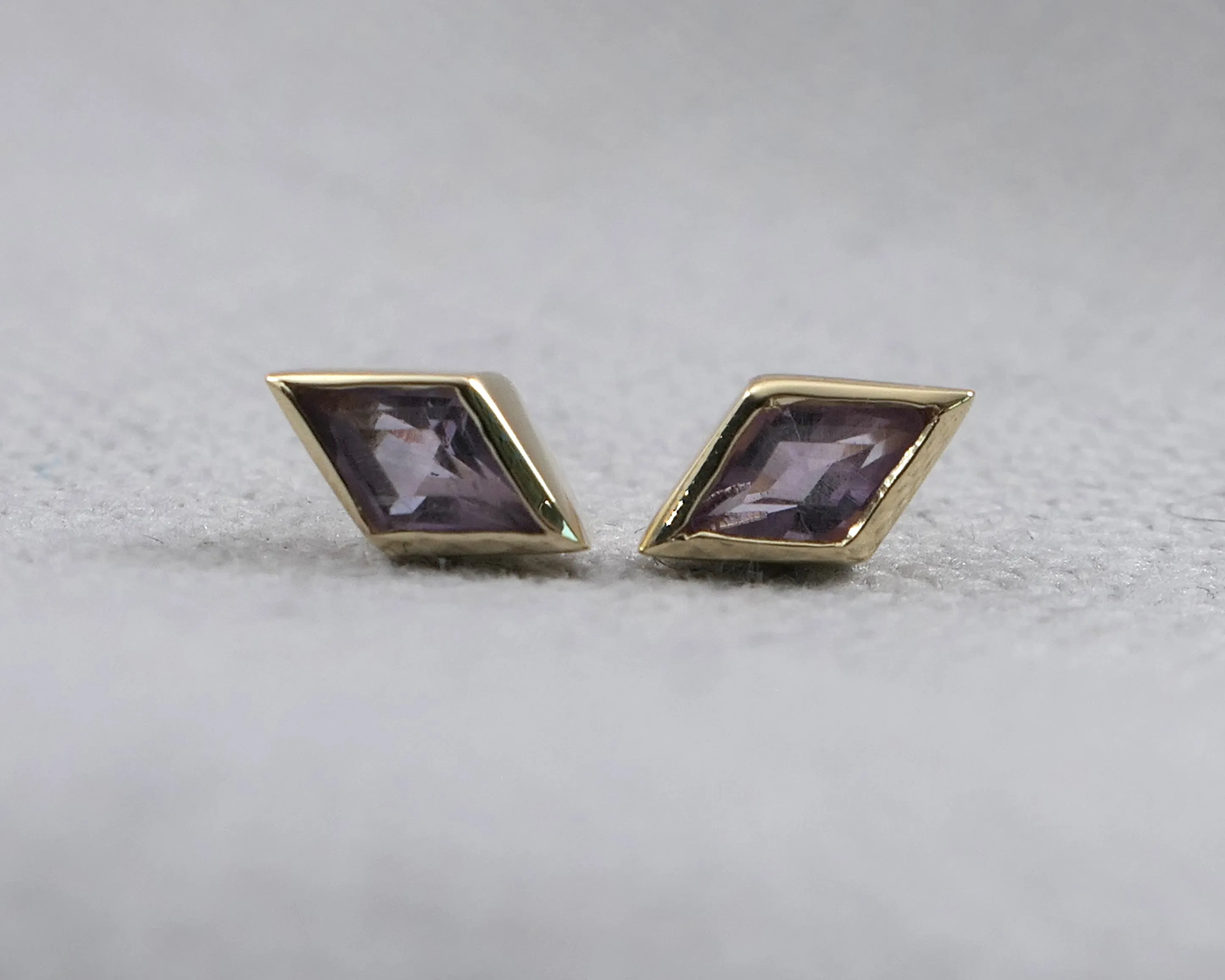 Kite Shaped Rose De France Studs, 14k Yellow Gold