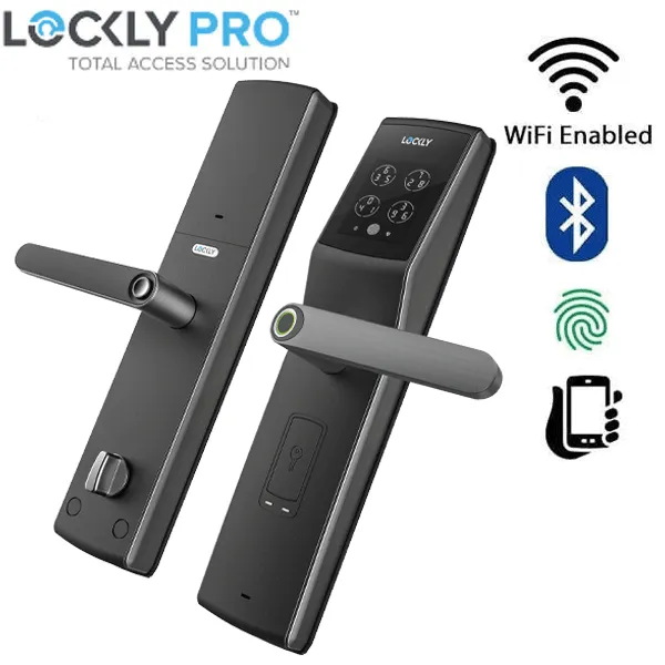 Lockly  - PGD829AFSG -  Secure Lux - Mortise Smart Lock - Fingerprint Reader - RFID Card - Bluetooth App Controlled - Space Grey