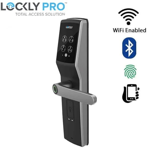 Lockly - PGD829BFSG -  Secure Lux - Mortise Smart Lock - Fingerprint Reader - Touchscreen Keypad - RFID Card - Bluetooth App Controlled - Space Grey