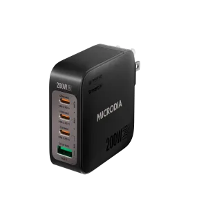 MICRODIA SMARTCube™ Nano 200W, GaN Pro Wall Charger, 4-Port, USB-C PD3.1   USB-A QC3.0