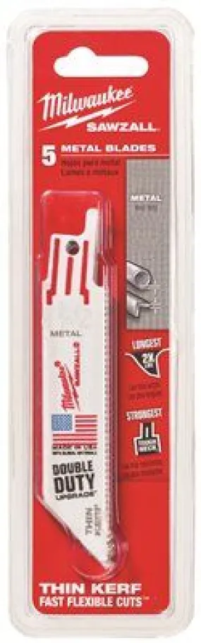 Milwaukee Sawzall Blade 6 Inch  Long With 1/2 Inch  Universal Shank 24 Tpi 5 Per Pack