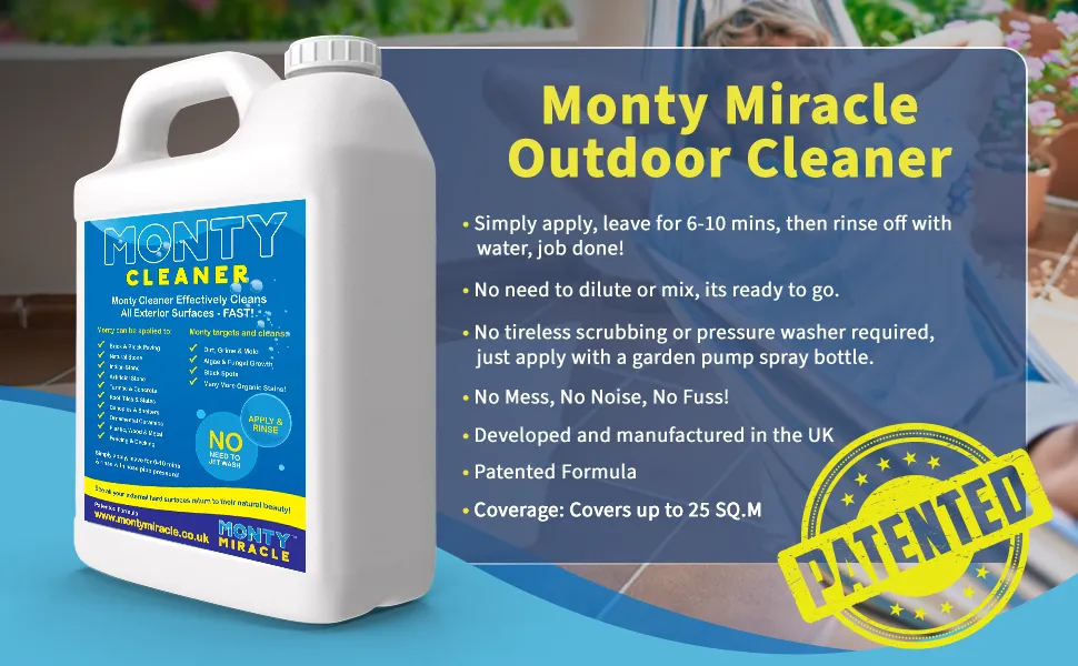 Monty Miracle Fast Patio Cleaner - 4 x 5L Outdoor Surface Cleaner for Patio, Decking, Fencing   More