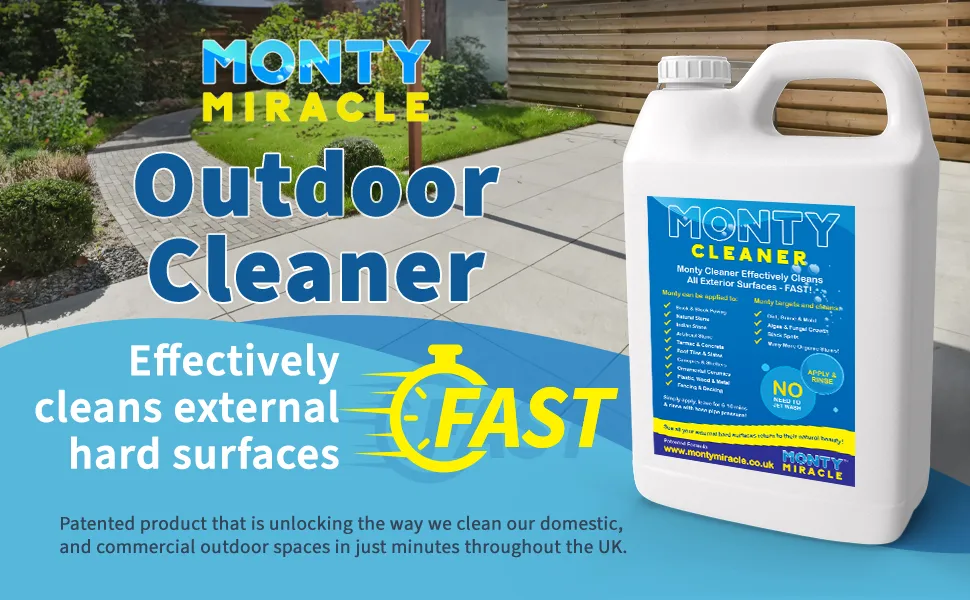 Monty Miracle Fast Patio Cleaner - 4 x 5L Outdoor Surface Cleaner for Patio, Decking, Fencing   More