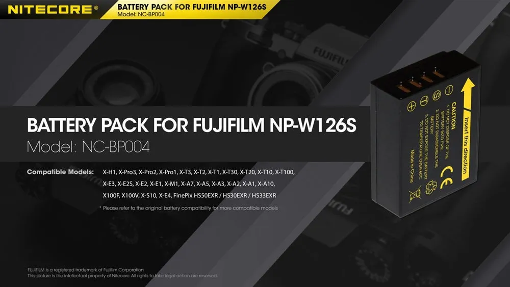 Nitecore NC-BP004 Camera Battery Compatible Fujifilm NP-W126S