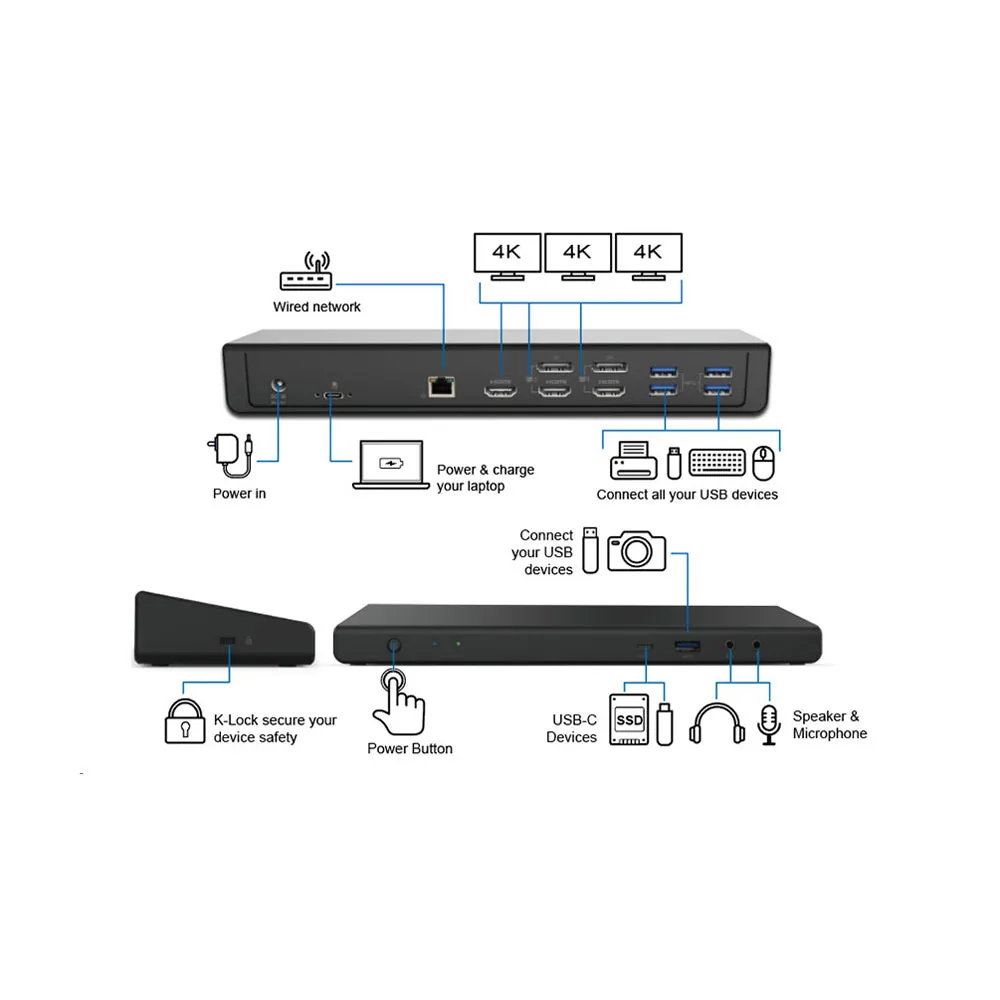 Origin Storage Usb C Triple 4K Docking Station Black (C To C/A Cable)