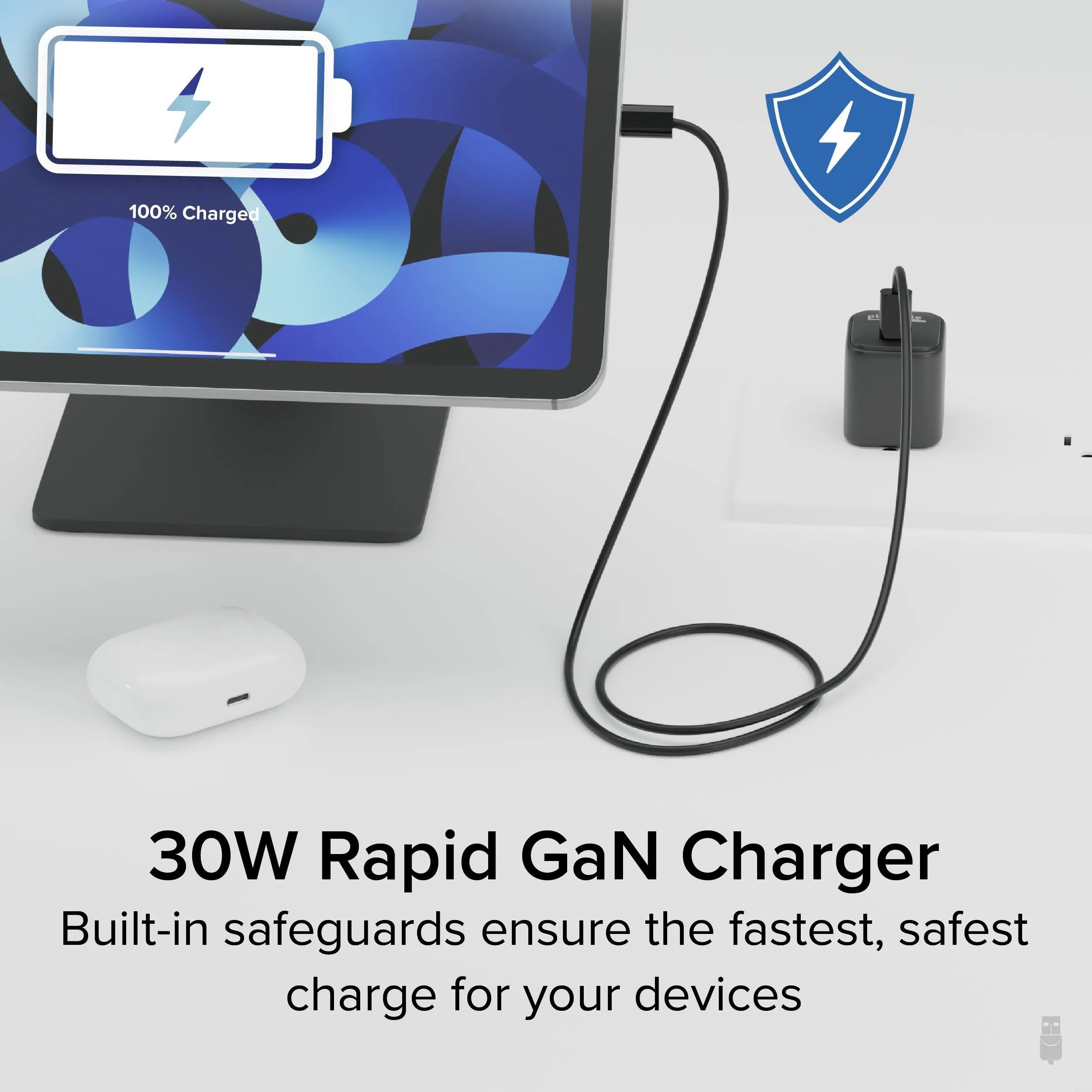 Plugable GaN USB-C Charger Block, 30W - Black